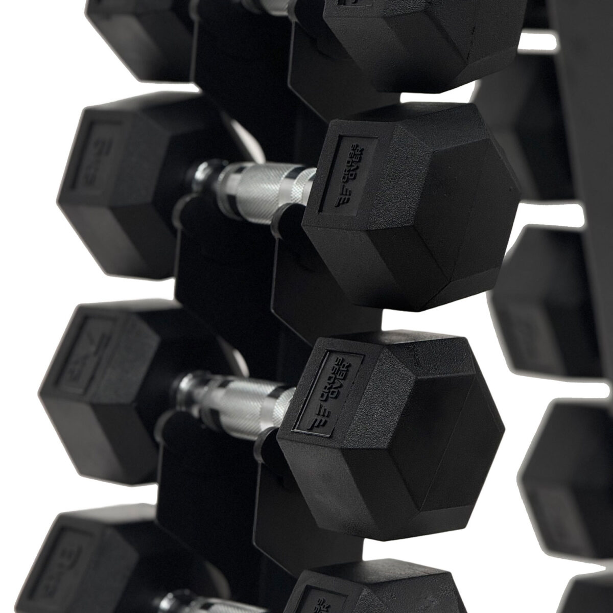 طقم دمبل سداسي مغلف بالمطاط مع حامل هرمي (1-10 كجم)