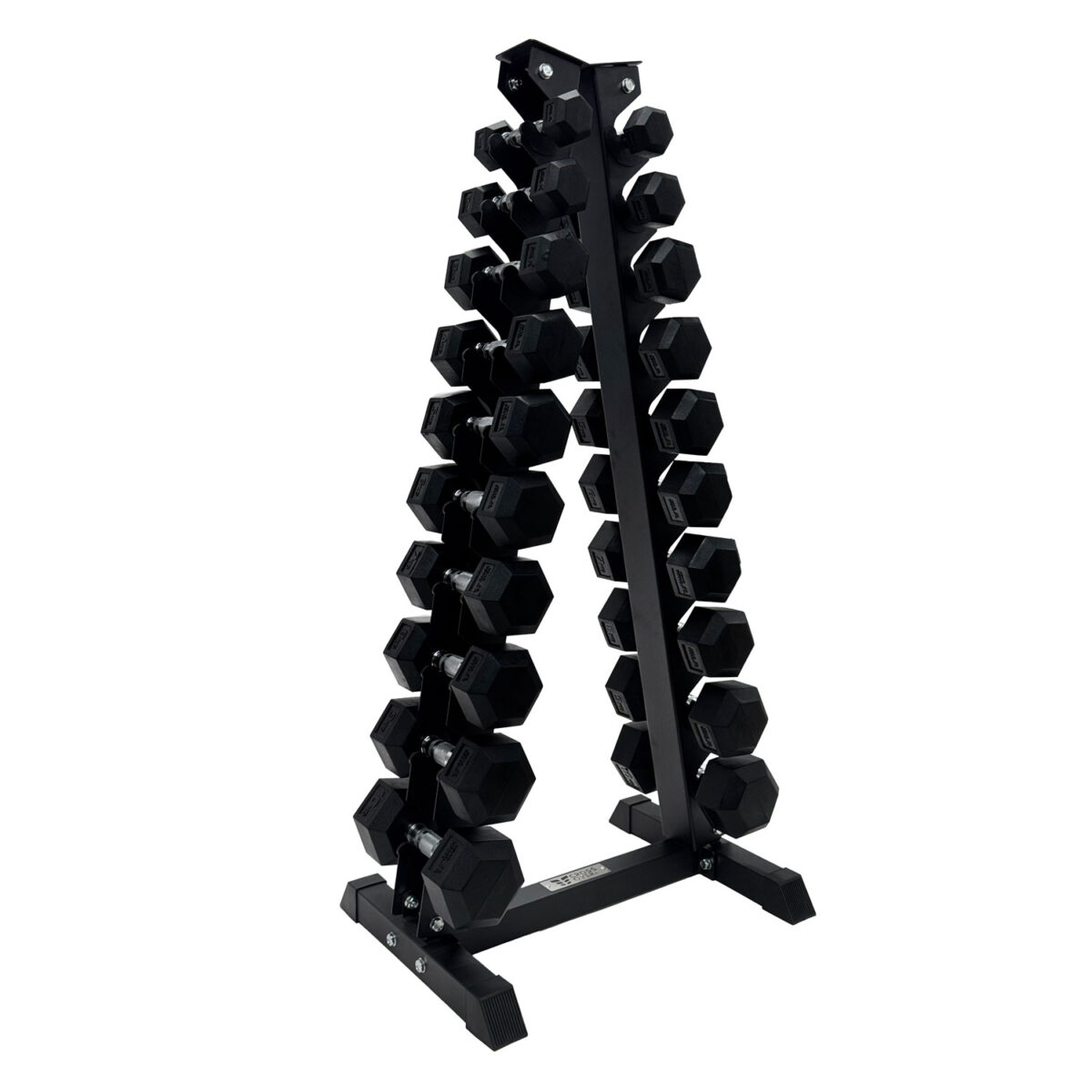 طقم دمبل سداسي مغلف بالمطاط مع حامل هرمي (1-10 كجم)