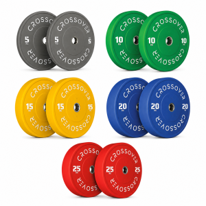 طقم أقراص أولمبية Bumper ملونة عالية الجودة – 5كجم إلى 25كجم (زوج) | Crossover Colour Rubber Bumper Plates