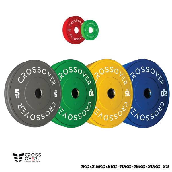 طقم أقراص أولمبية Bumper ملونة عالية الجودة – 1كجم إلى 20كجم (زوج) | Crossover Colour Rubber Bumper Plates