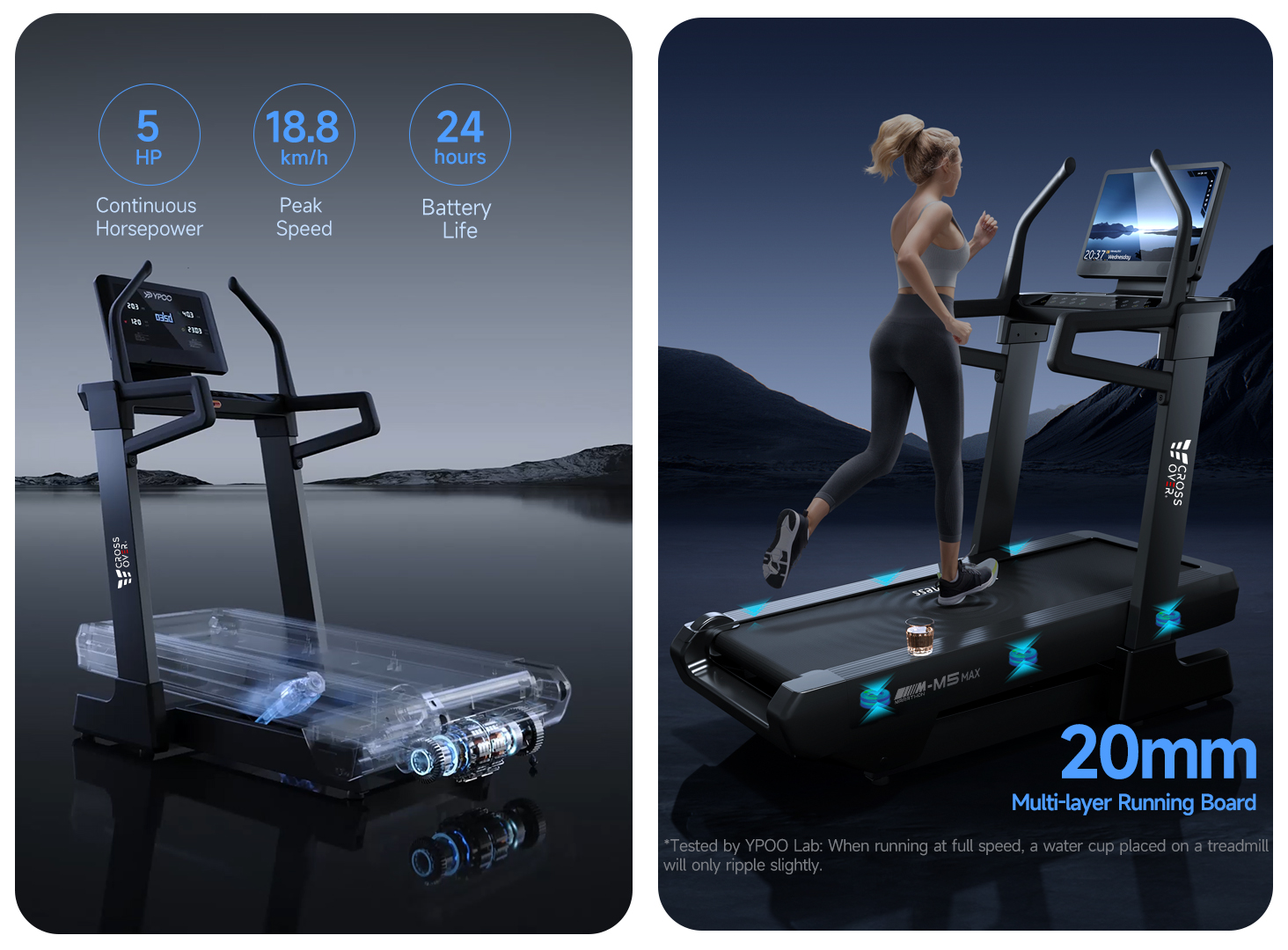 جهاز مشي Marathon M5 MAX بميل إلكتروني -6% إلى +22% وشاشة 21.5 بوصة وتكامل YPOOFIT